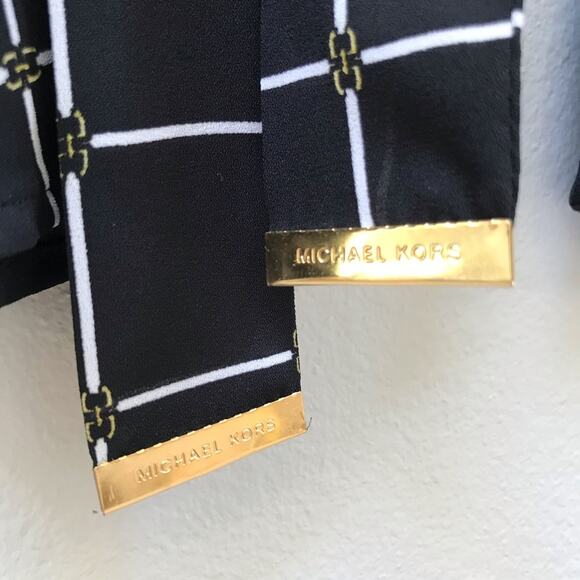 Michael Kors Black & White Windowpane Crossover Long Sleeve Wrap Blouse Women XS - Picture 5 of 10